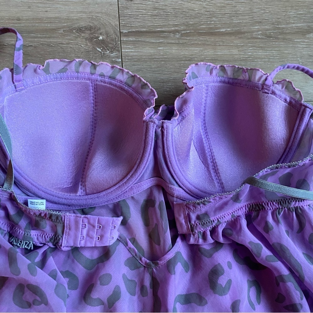 Vintage LaSenza baby doll lingerie negligee purple leopard print Y2K - Picture 8 of 8
